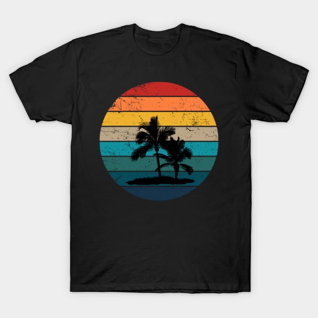 Retro Sunset with Palm Trees and seagull T-Shirt by DyrkWyst